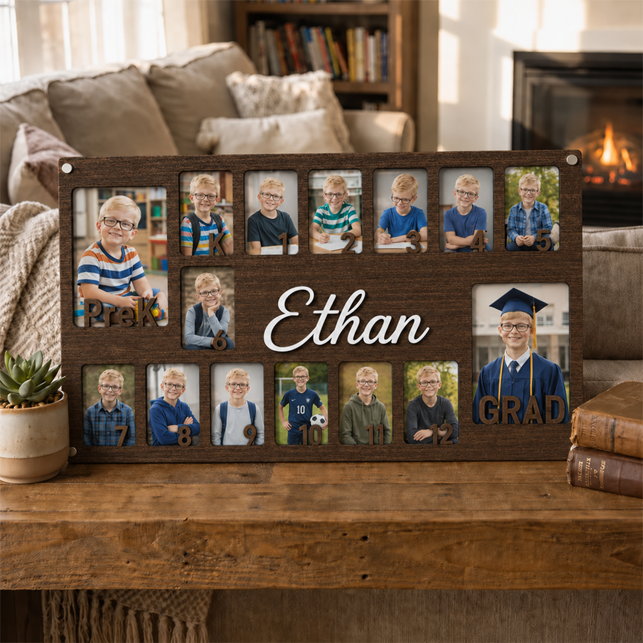 🏆Personalized Pre-K to Graduation Photo Frame | Custom Name Wooden School Years Collage