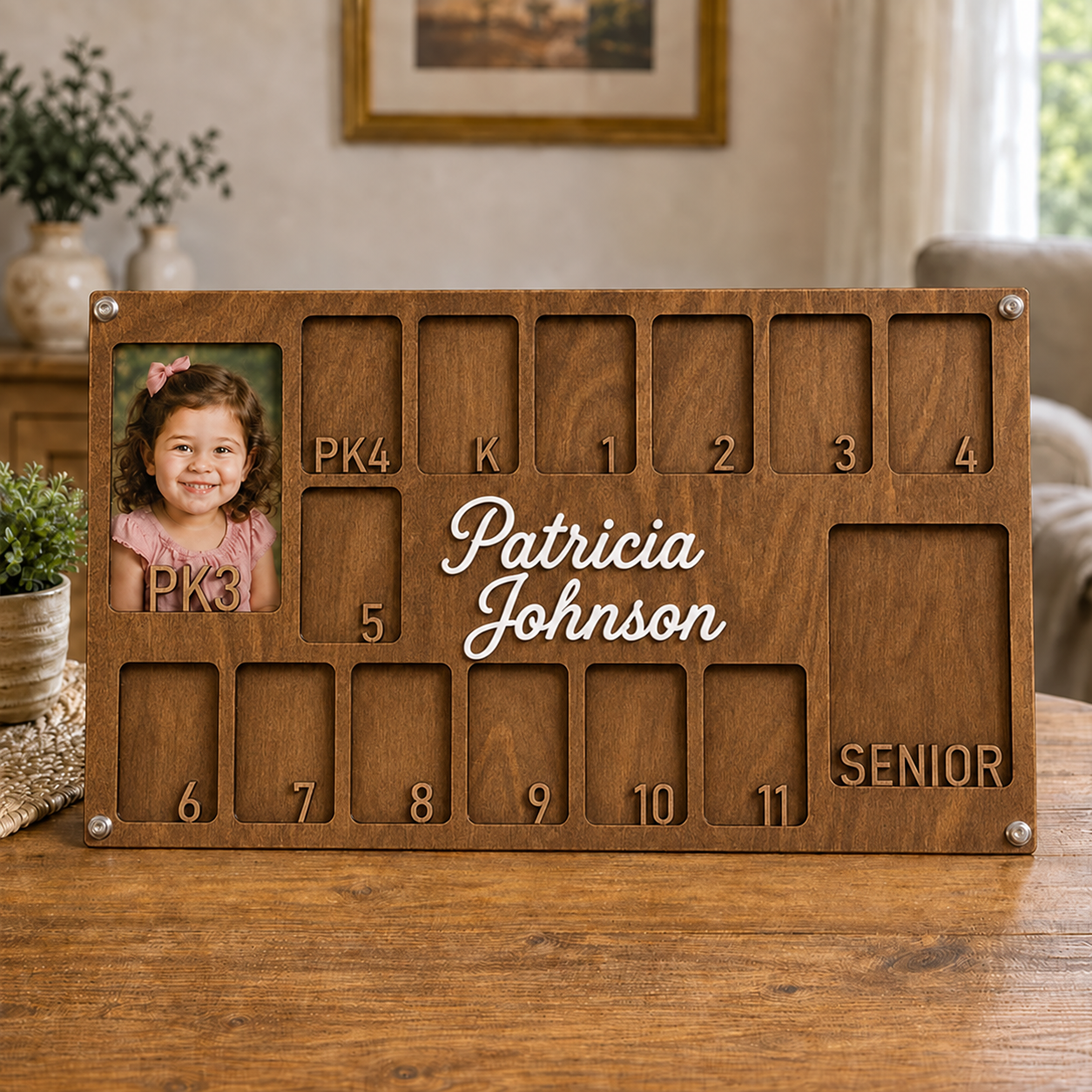 🎓 Personalized School Years Photo Frame | Custom Name Wooden Growth Keepsake