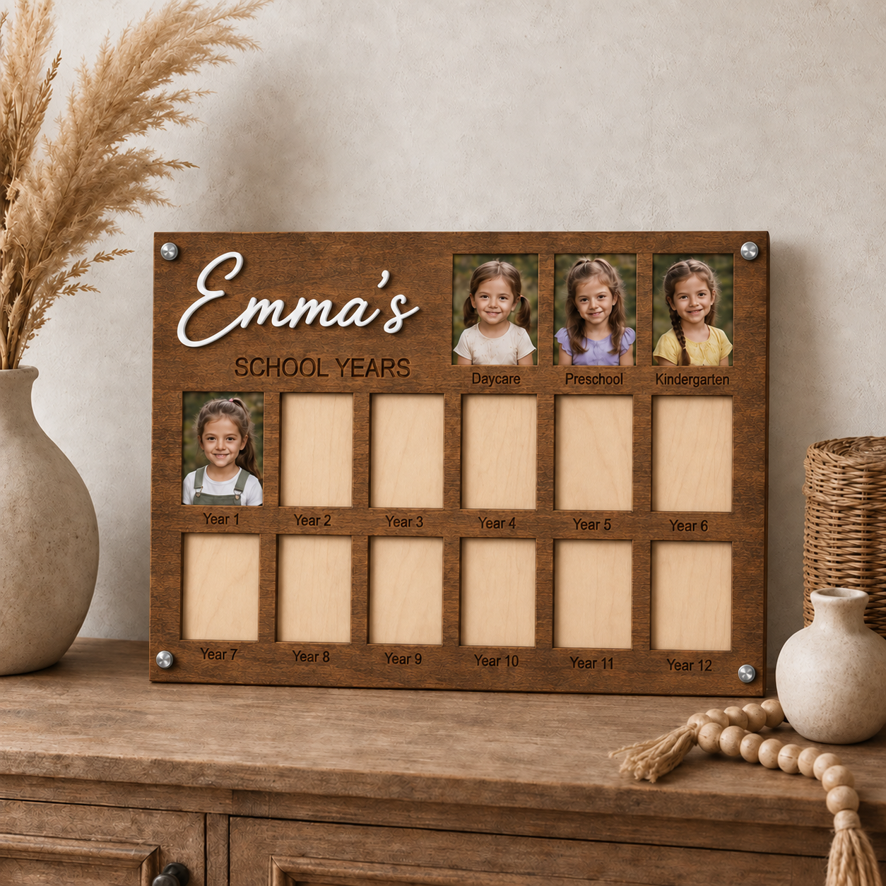 Personalized School Years Photo Frame  | Newborn to 12th Grade Memory Keepsake