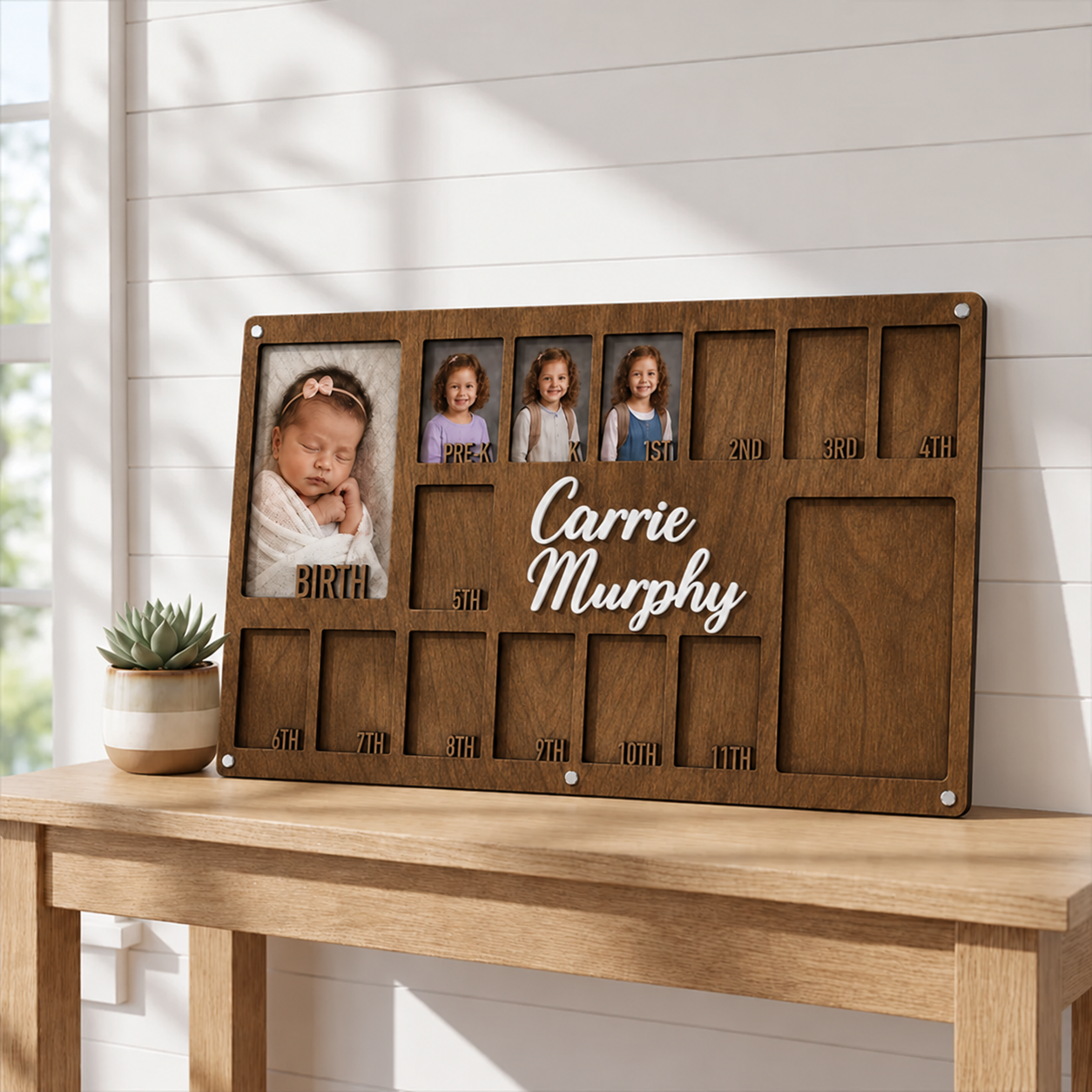 🌱Personalized Birth-to-Graduation School Years Photo Frame | Custom Name Wooden Childhood Memory Keepsake