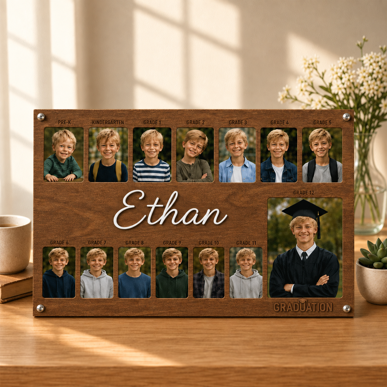 🎓 Personalized School Years Photo Frame | Pre-K to Grade 12 Wooden Graduation Keepsake