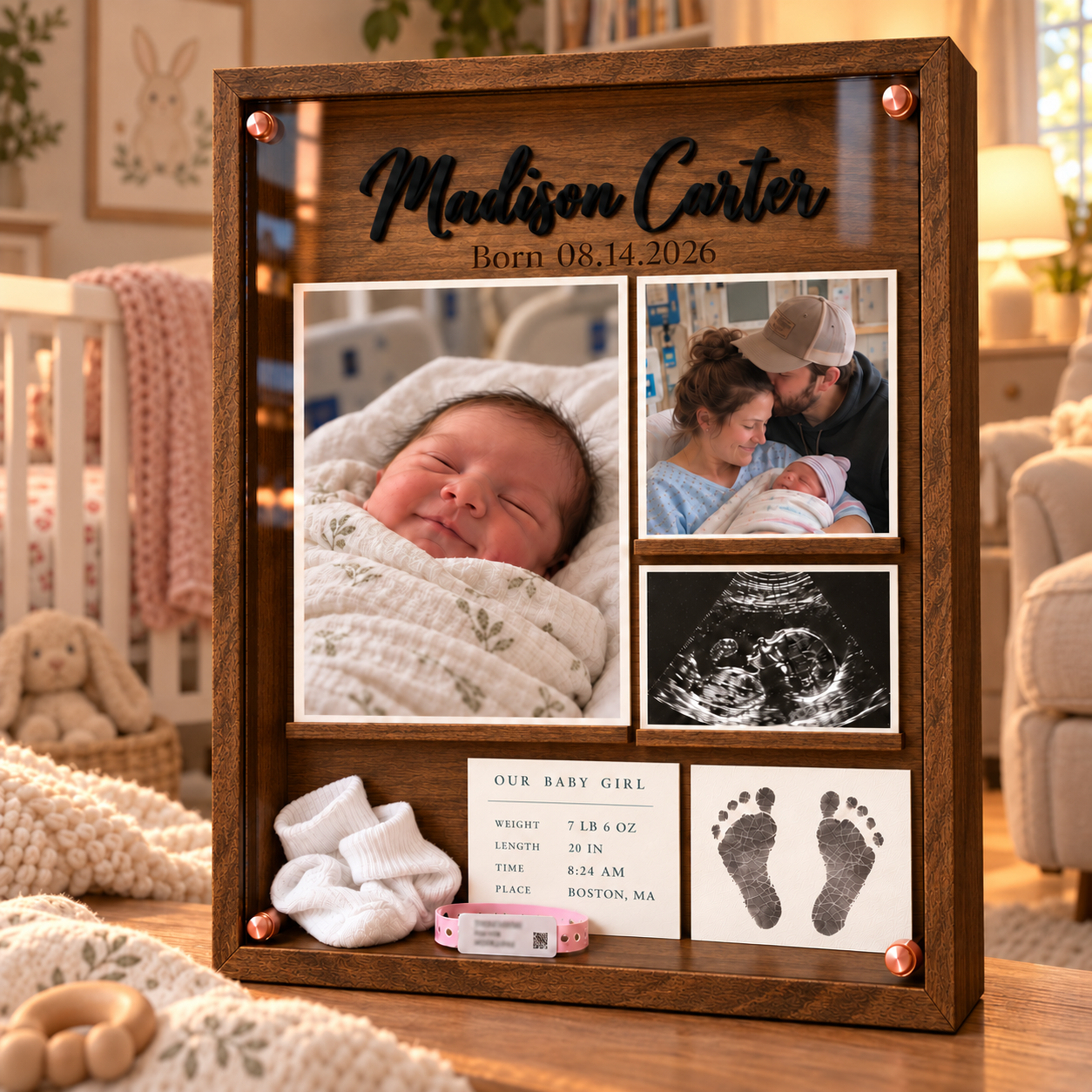 🏐Personalized Newborn Baby Memory Shadow Box |  Custom Name & Birth Date Keepsake Frame
