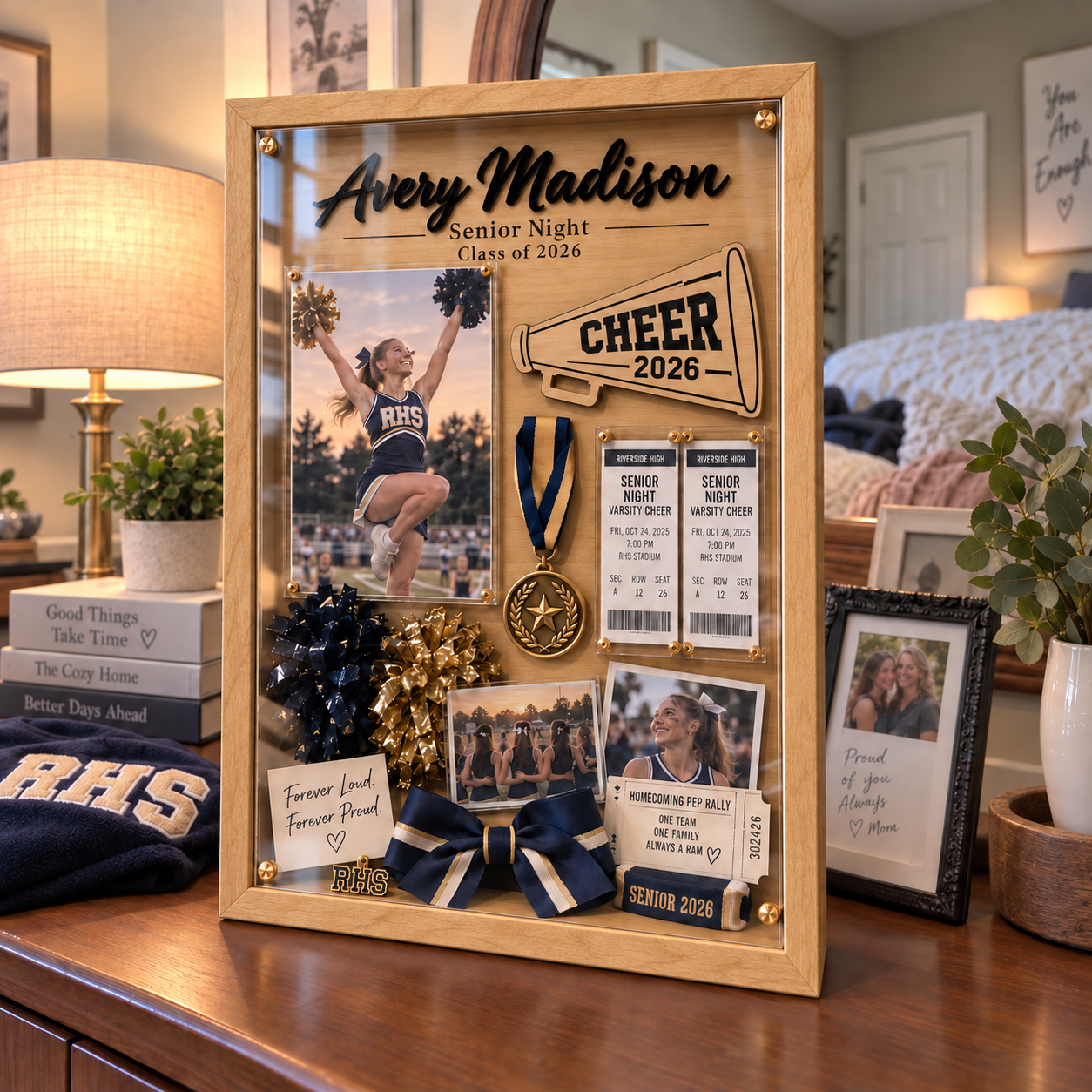 📣Personalized Cheer Senior Night Shadow Box | Custom Cheerleader Graduation Memory Frame
