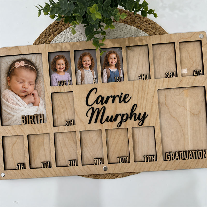 🌱Personalized Birth-to-Graduation School Years Photo Frame | Custom Name Wooden Childhood Memory Keepsake