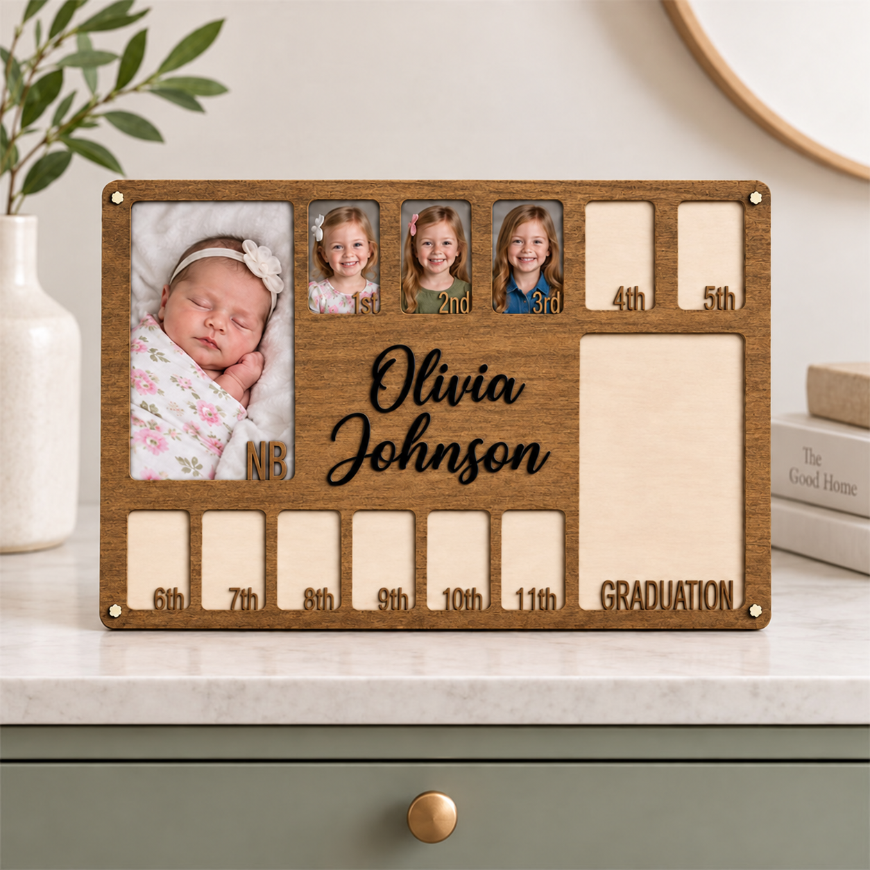 🤎Personalized Birth to Graduation Photo Frame | Custom Name Wooden Childhood Milestone Keepsake