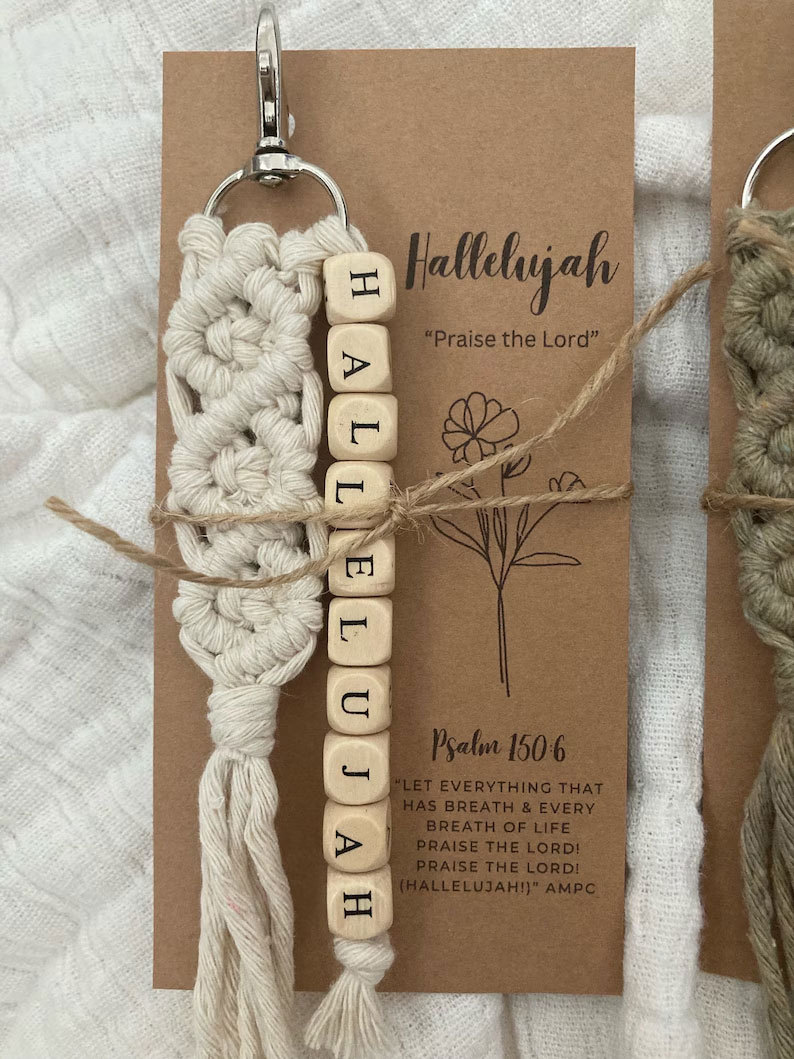 Praise His Name Macrame Keychains