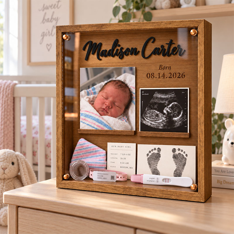 🍼Product Title  Personalized Baby Birth Keepsake Shadow Box | Custom Name & Birth Date Newborn Memory Frame