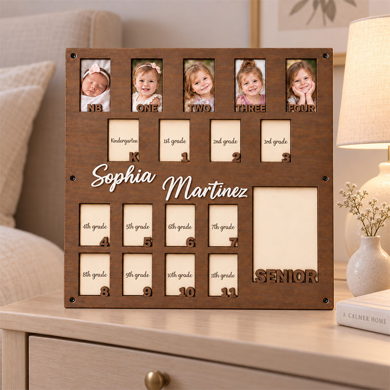 🌟Personalized Birth to Senior Year Photo Frame | Custom Name Wooden Childhood Growth Keepsake