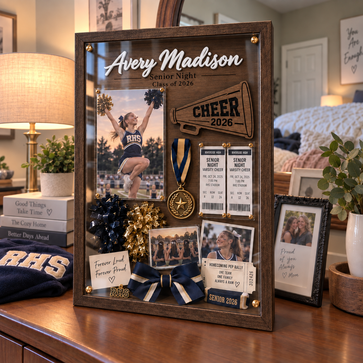 📣Personalized Cheer Senior Night Shadow Box | Custom Cheerleader Graduation Memory Frame