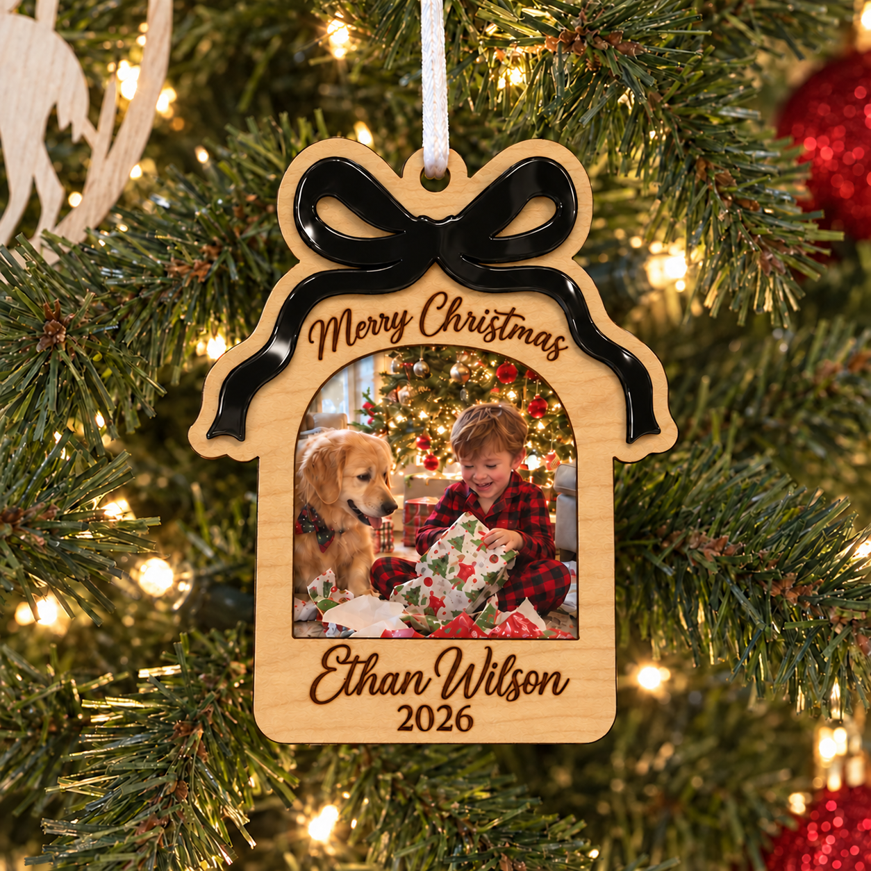 🎄Personalized Christmas Photo Ornament | Custom Name & Year Wooden Gift Ornament, Family Holiday Keepsake for Christmas Tree