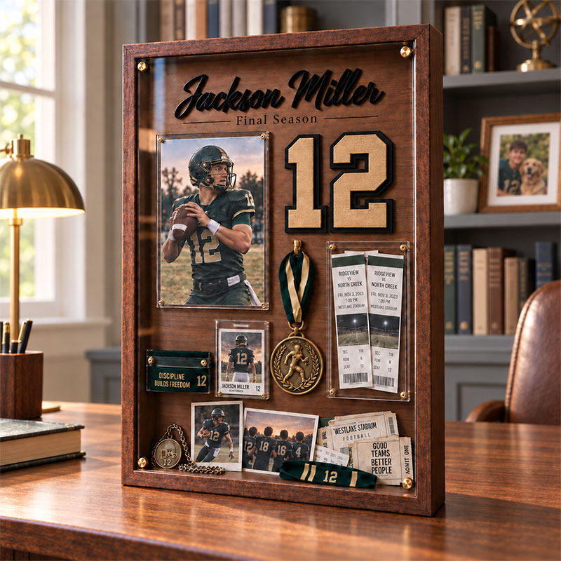 ❤️Personalized Senior Football Shadow Box | Custom Jersey Number & Final Season Memory Frame