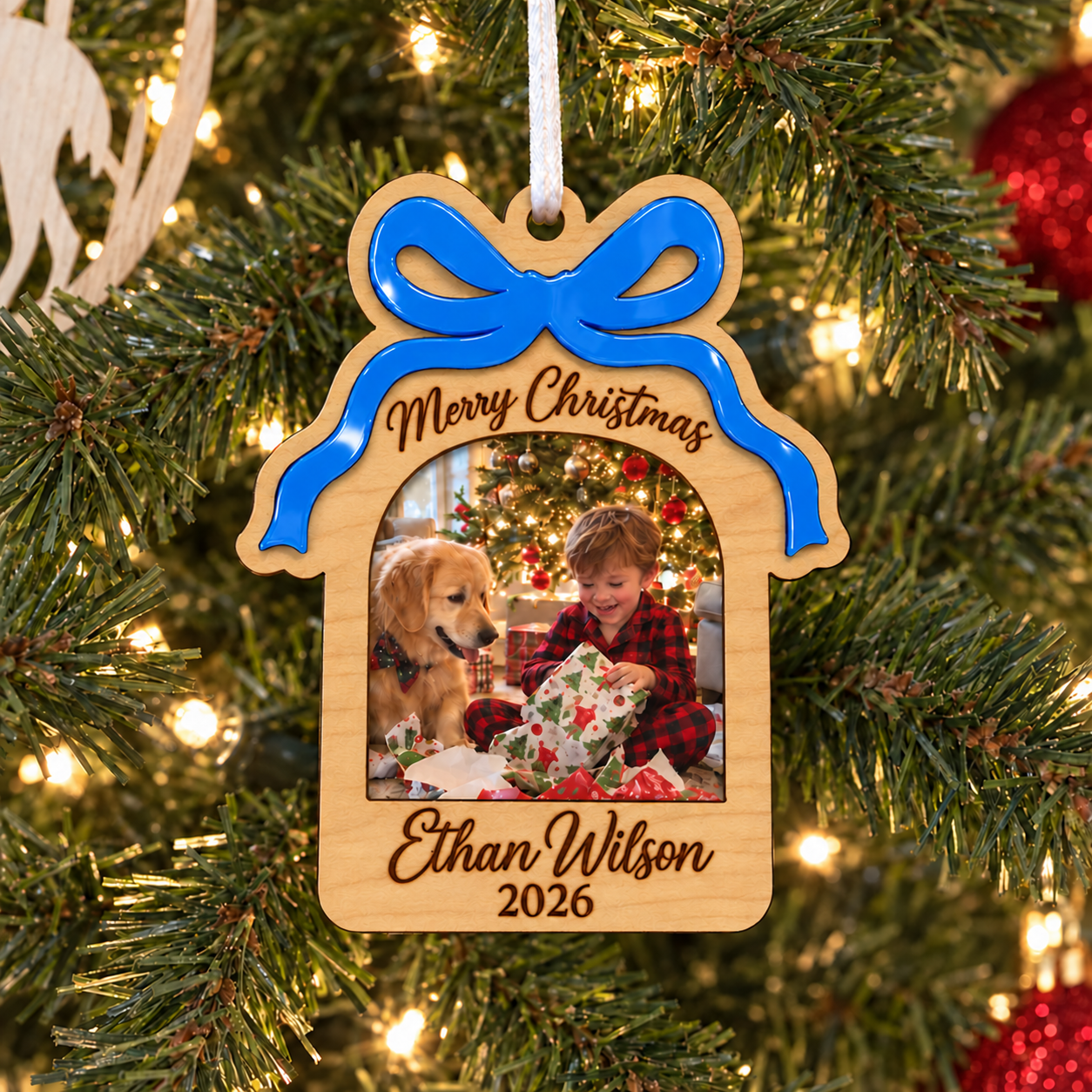 🎄Personalized Christmas Photo Ornament | Custom Name & Year Wooden Gift Ornament, Family Holiday Keepsake for Christmas Tree