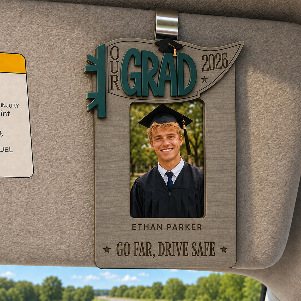 📸  Personalized Graduation Car Visor Photo Frame | Custom Name Class of 2026 Wooden Keepsake