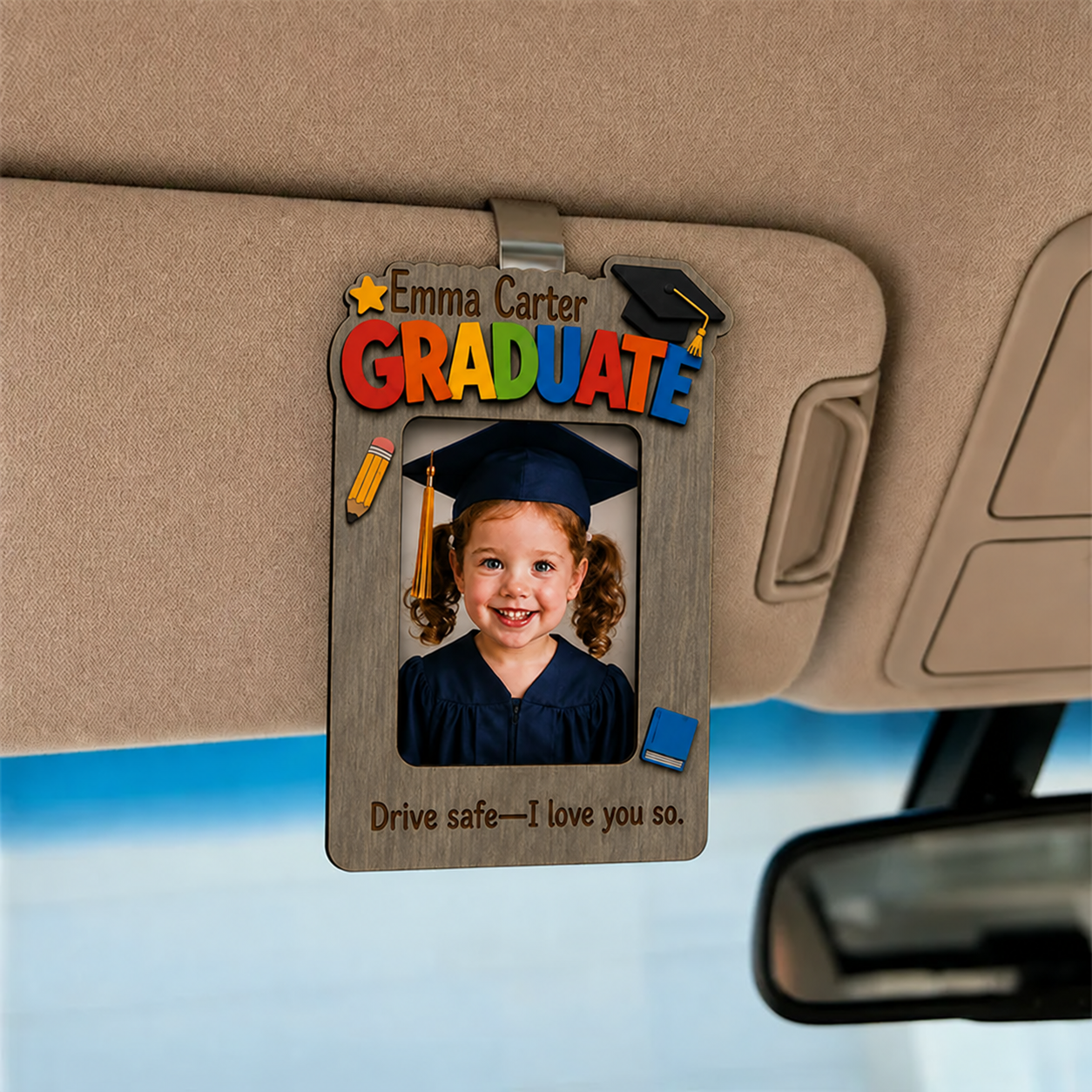 🚗Personalized Preschool Graduation Car Visor Photo Frame | Kindergarten-Bound Keepsake with Custom Name