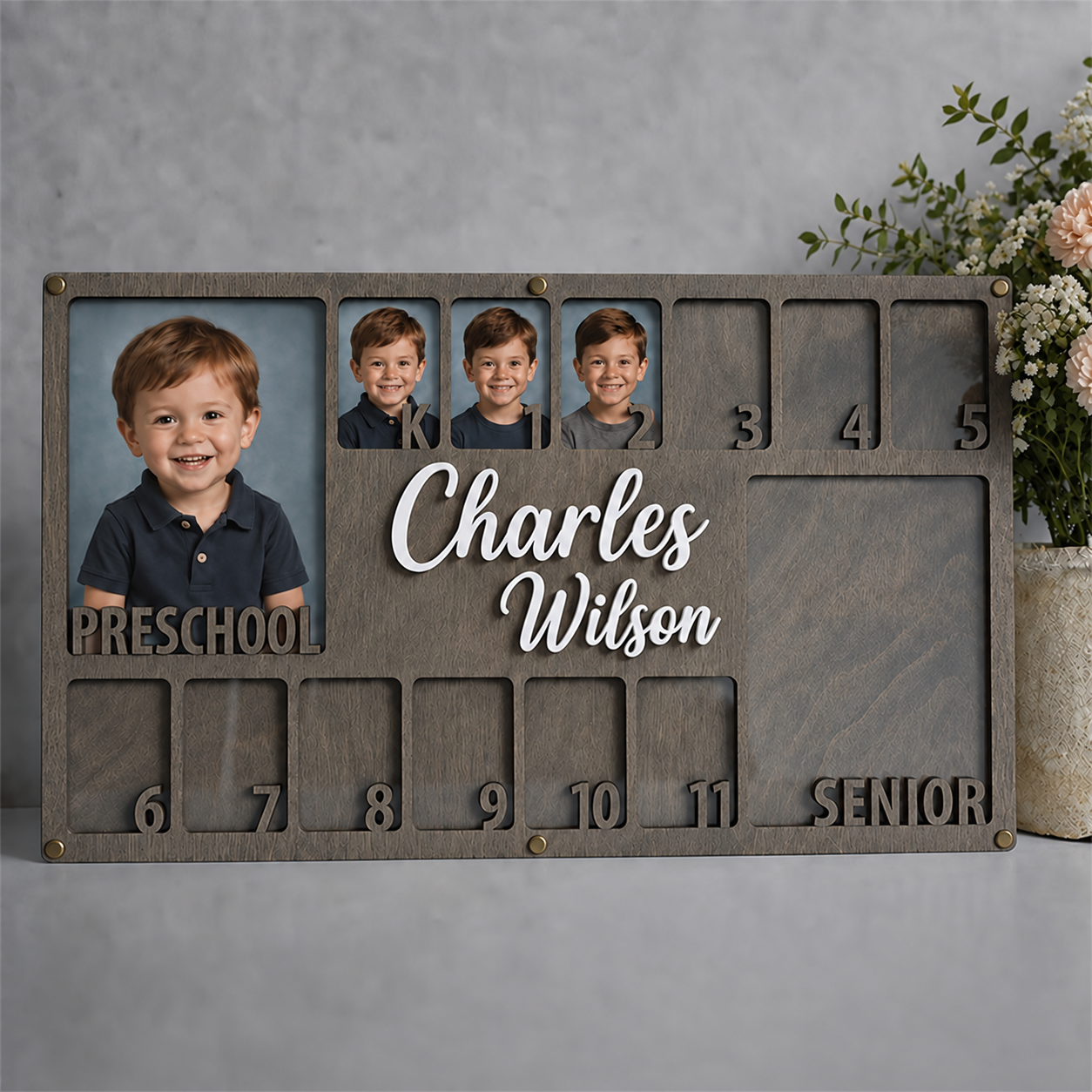 🎓 Personalized Preschool to Senior School Years Photo Frame | Custom Name Wooden Growth Keepsake