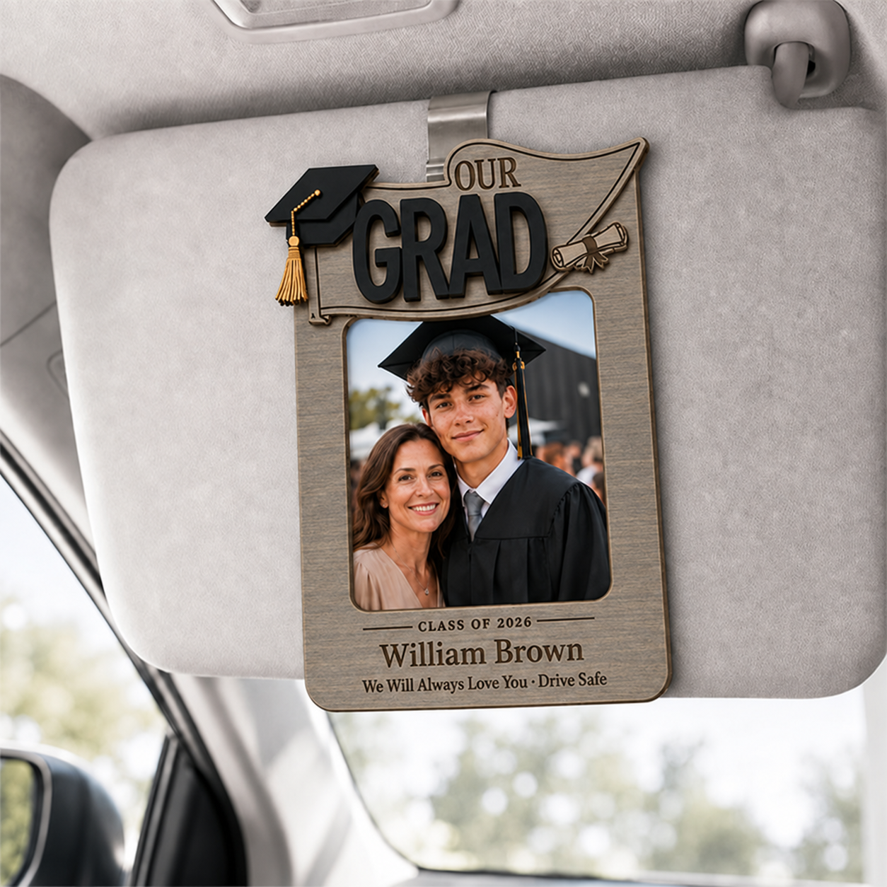 🎓 Personalized Graduation Car Visor Photo Frame |  “Drive Safe” Graduation Gift for Son or Daughter