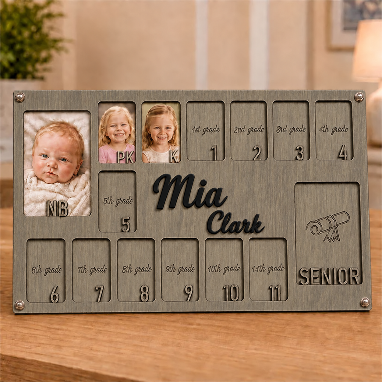 🌟 Personalized Baby-to-Senior School Years Photo Frame | Custom Name Wooden Growth Keepsake