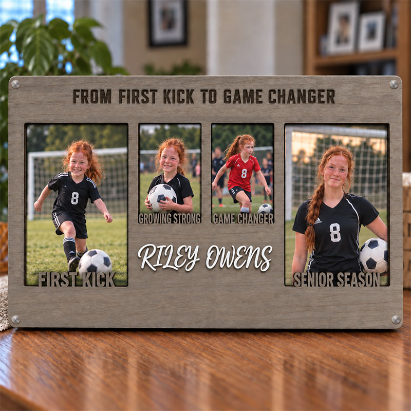 💚Personalized Soccer Growth Photo Frame | From First Kick to Senior Season Custom Name Keepsake