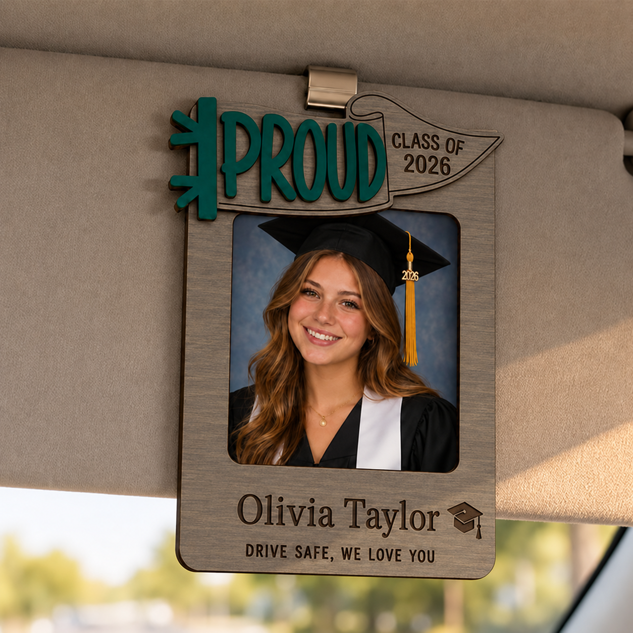 🚗Personalized Graduation Car Visor Photo Frame | Custom Name Class of 2026 Wooden Keepsake
