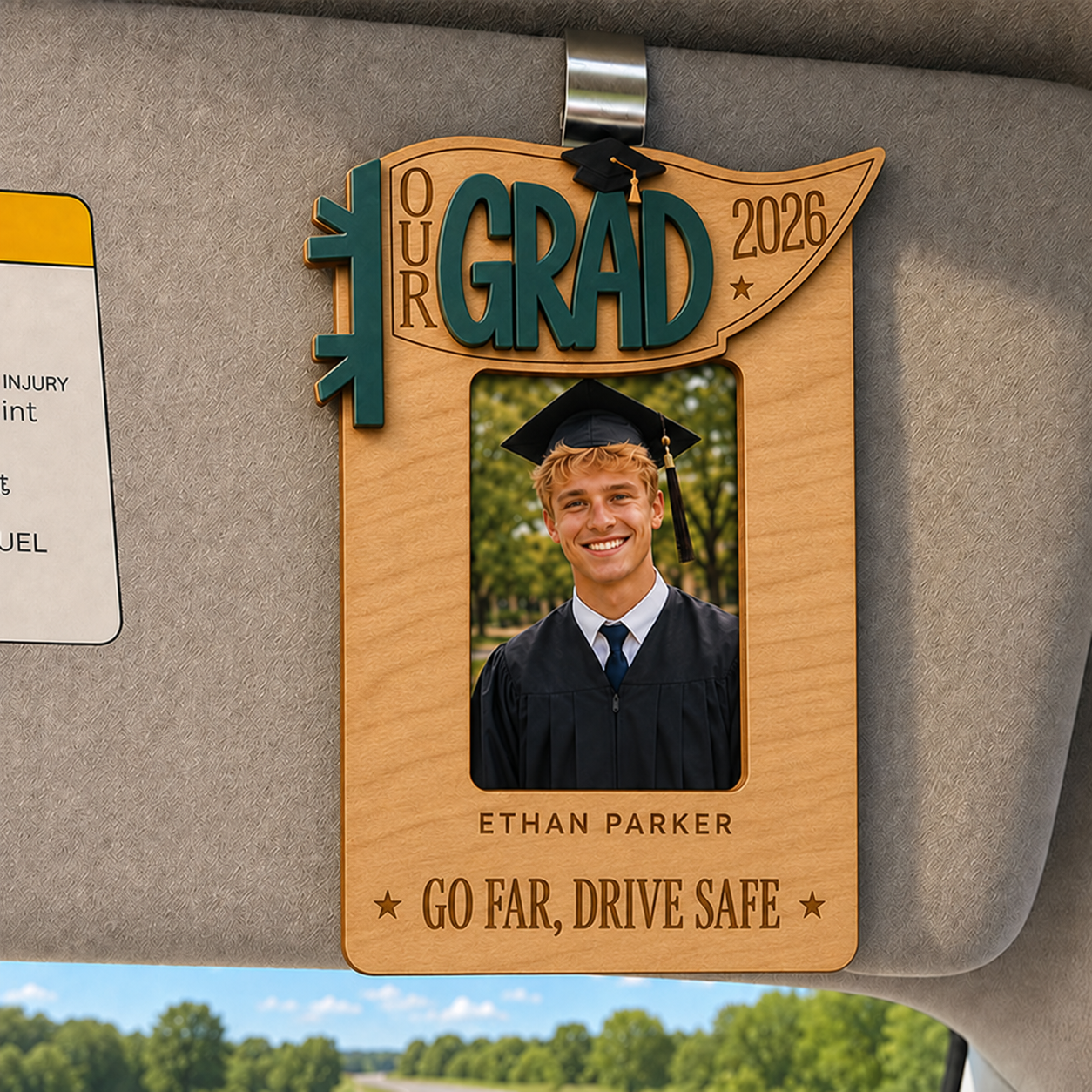 📸  Personalized Graduation Car Visor Photo Frame | Custom Name Class of 2026 Wooden Keepsake