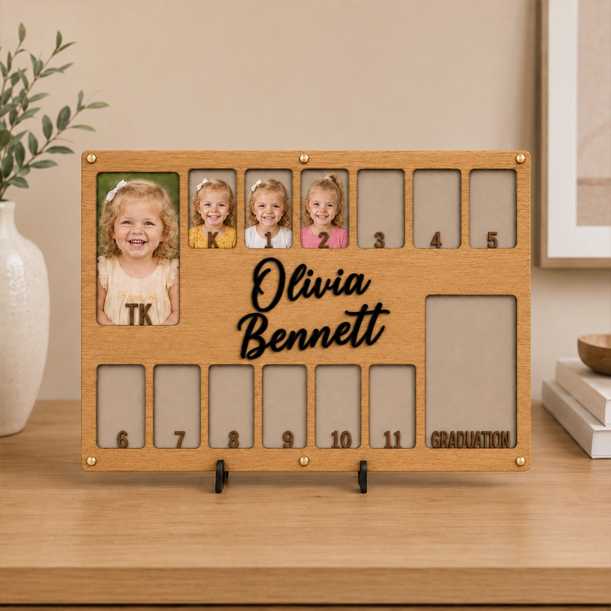 🎓Personalized School Years Photo Frame | TK to Graduation Wooden Keepsake Frame with Custom Name