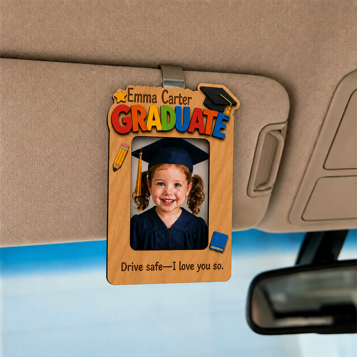 🚗Personalized Preschool Graduation Car Visor Photo Frame | Kindergarten-Bound Keepsake with Custom Name