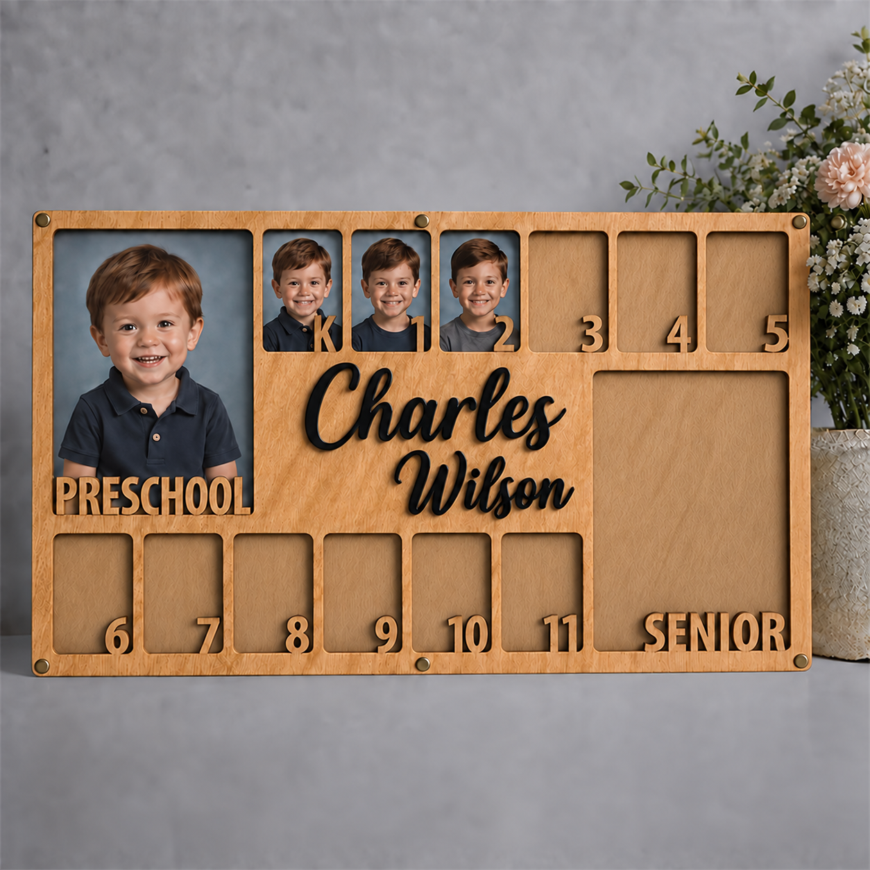 🎓 Personalized Preschool to Senior School Years Photo Frame | Custom Name Wooden Growth Keepsake