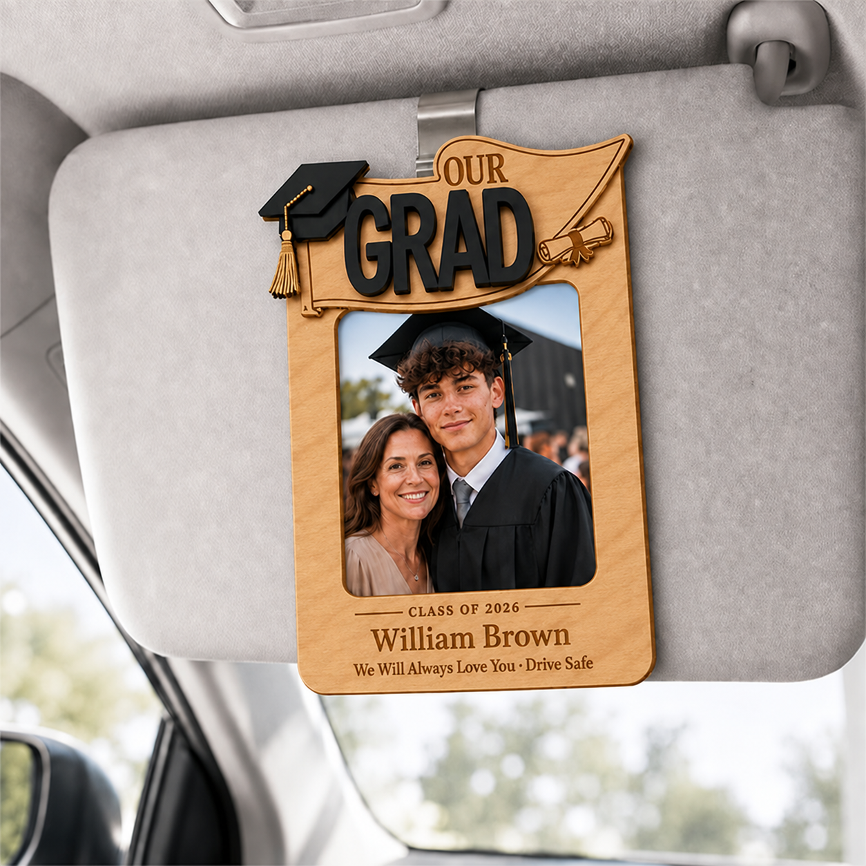 🎓 Personalized Graduation Car Visor Photo Frame |  “Drive Safe” Graduation Gift for Son or Daughter