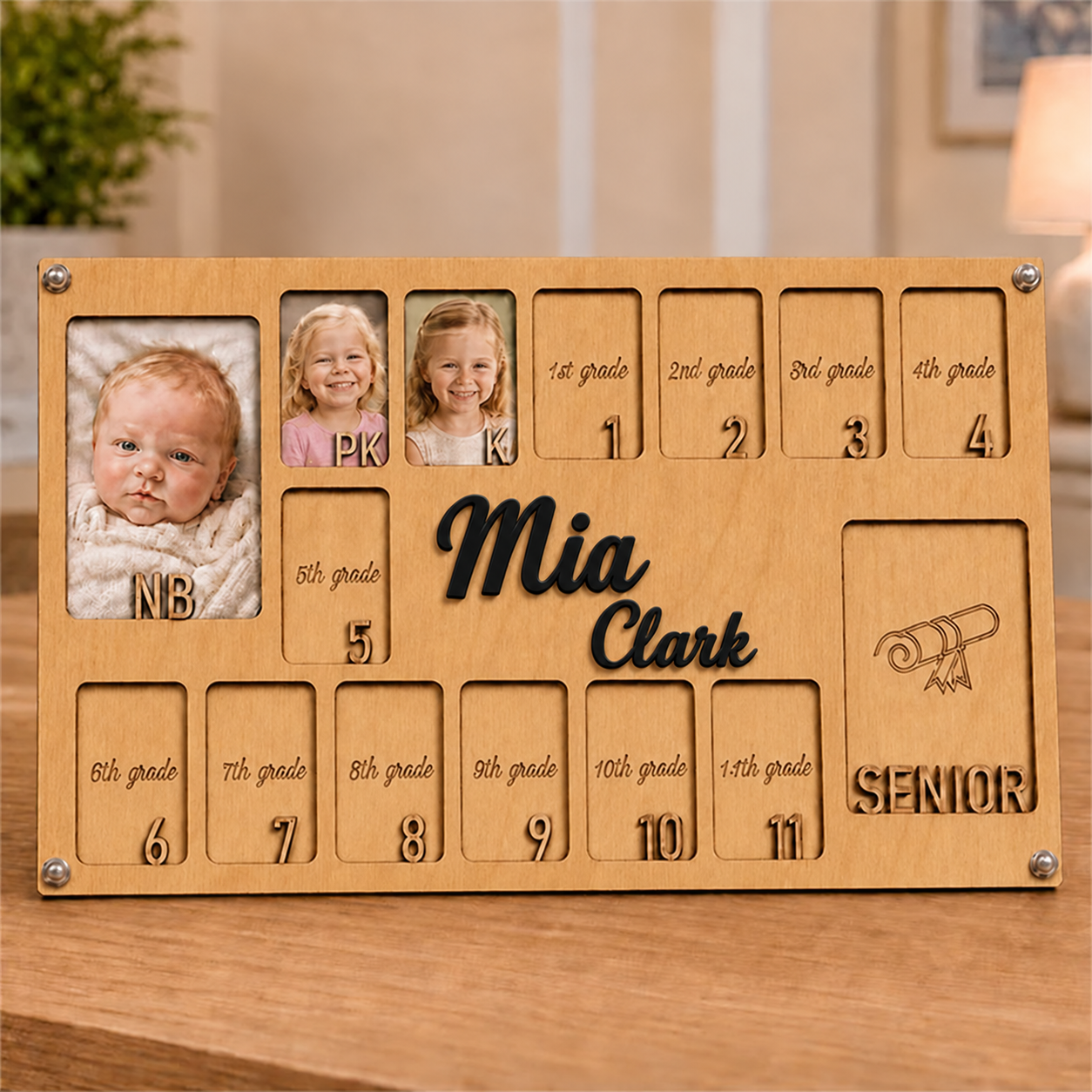 🌟 Personalized Baby-to-Senior School Years Photo Frame | Custom Name Wooden Growth Keepsake
