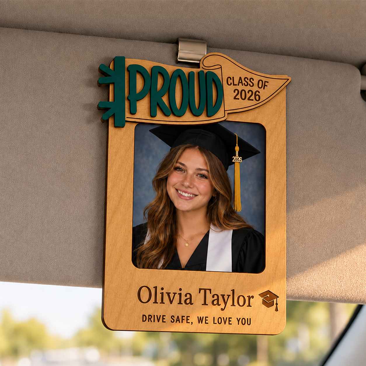🚗Personalized Graduation Car Visor Photo Frame | Custom Name Class of 2026 Wooden Keepsake