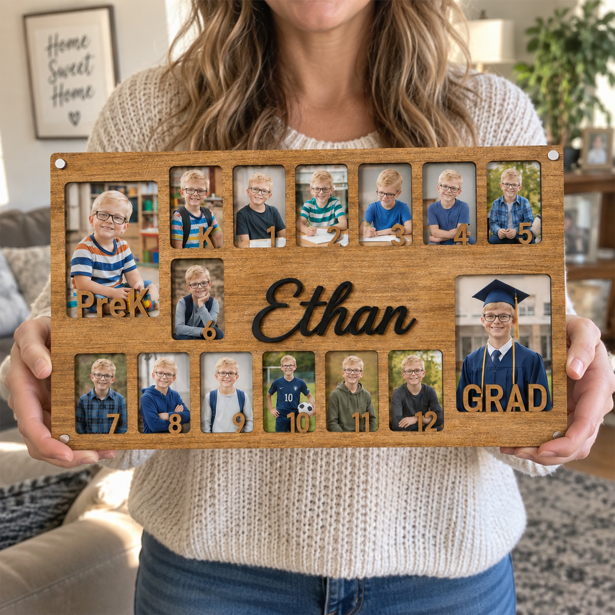 🏆Personalized Pre-K to Graduation Photo Frame | Custom Name Wooden School Years Collage