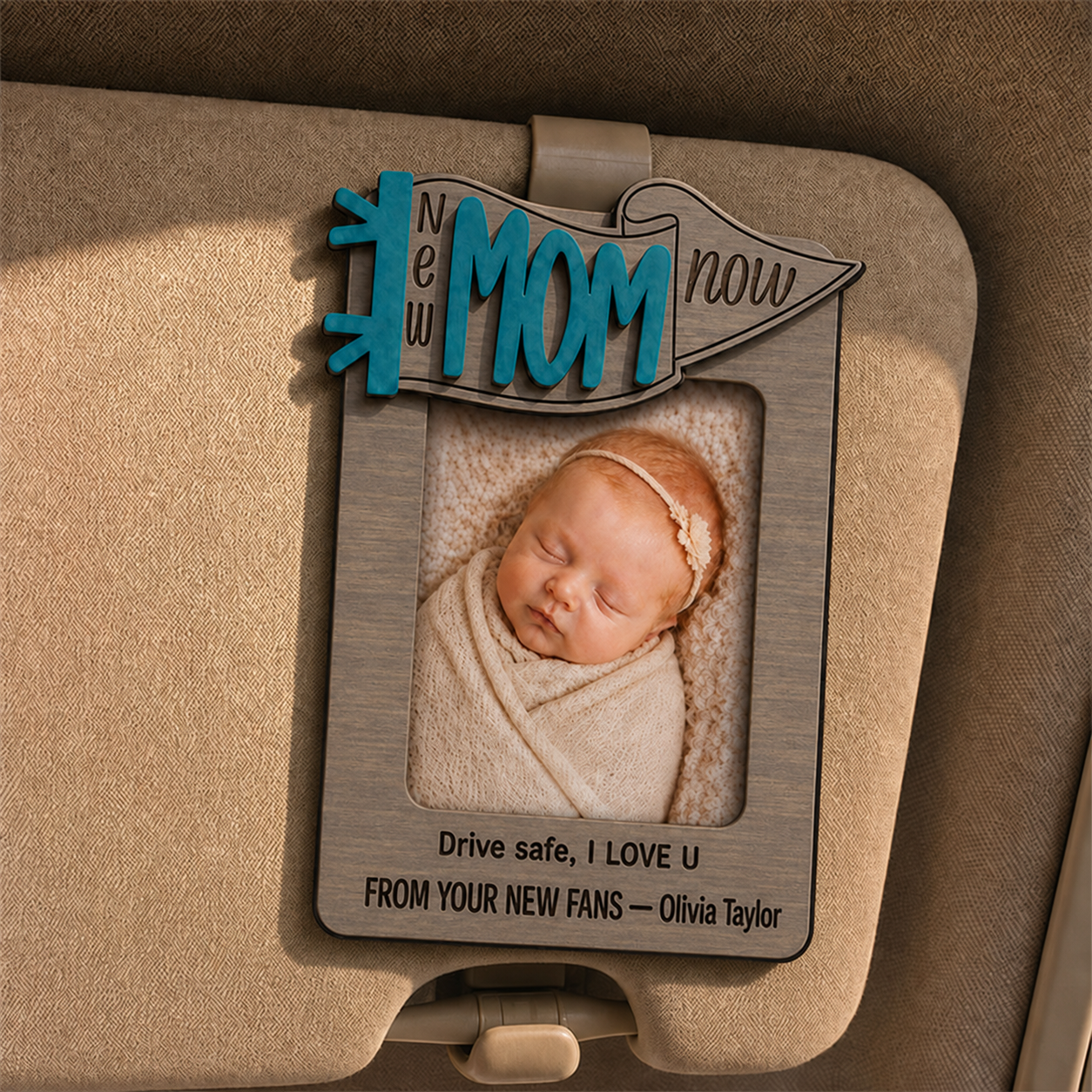 🍼 Personalized New Mom & New Dad Car Visor Photo Frame | Custom Baby Photo “Drive Safe”
