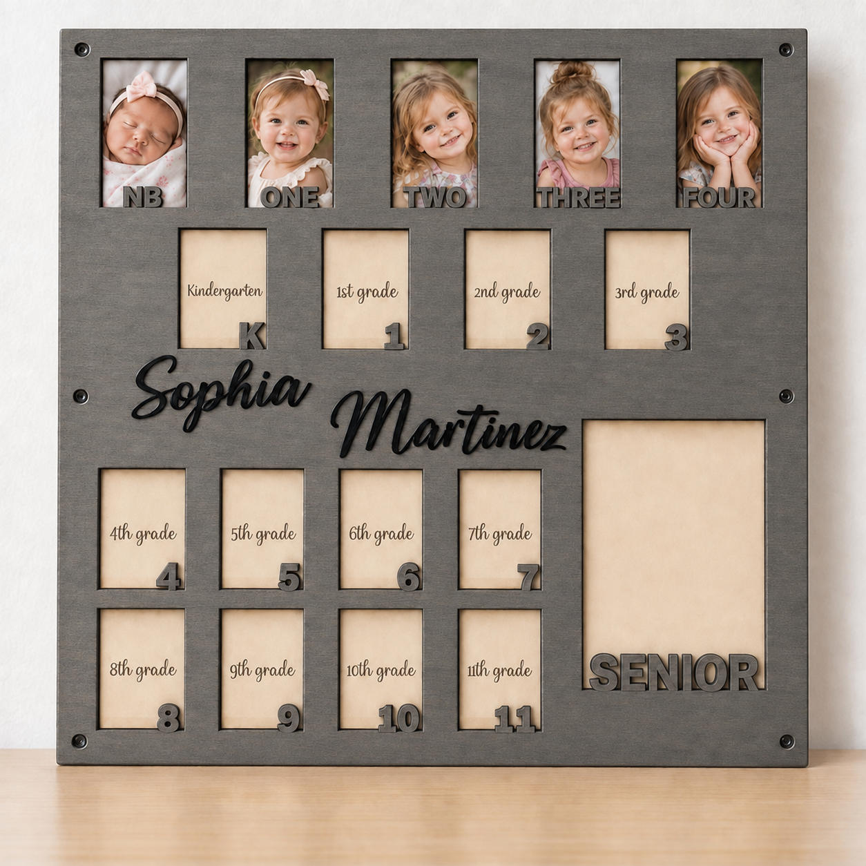 🌟Personalized Birth to Senior Year Photo Frame | Custom Name Wooden Childhood Growth Keepsake