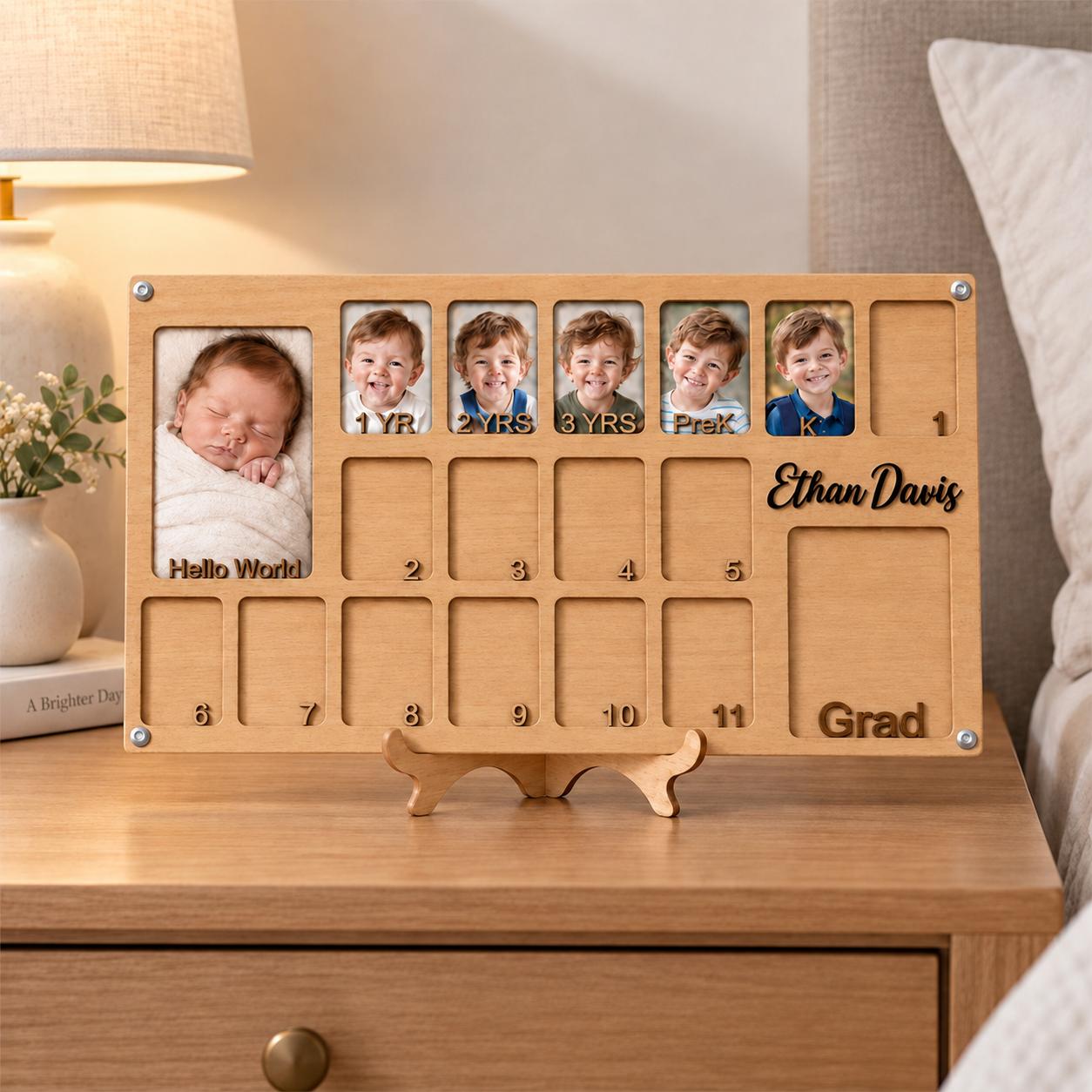 🌱Personalized Birth to Graduation Photo Frame | Custom Name Wooden Baby & School Years Growth Keepsake