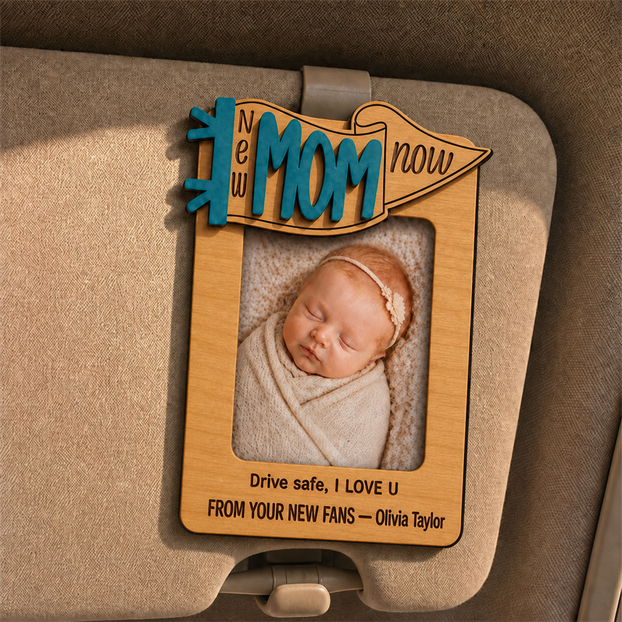 🍼 Personalized New Mom & New Dad Car Visor Photo Frame | Custom Baby Photo “Drive Safe”