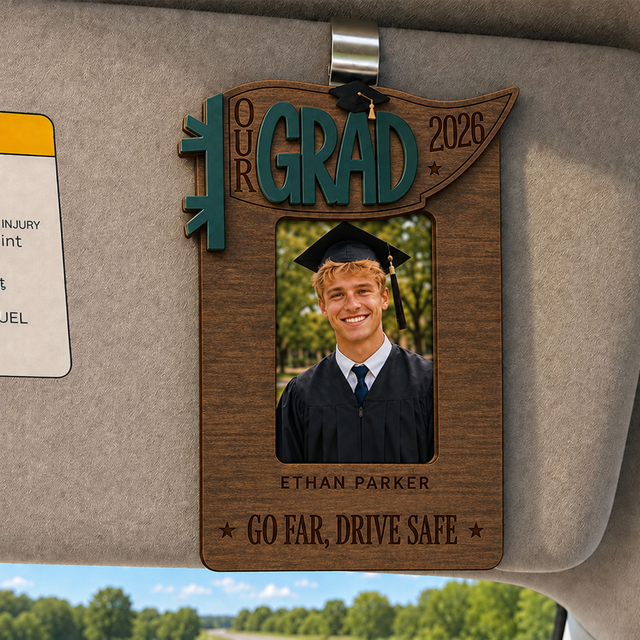 📸  Personalized Graduation Car Visor Photo Frame | Custom Name Class of 2026 Wooden Keepsake