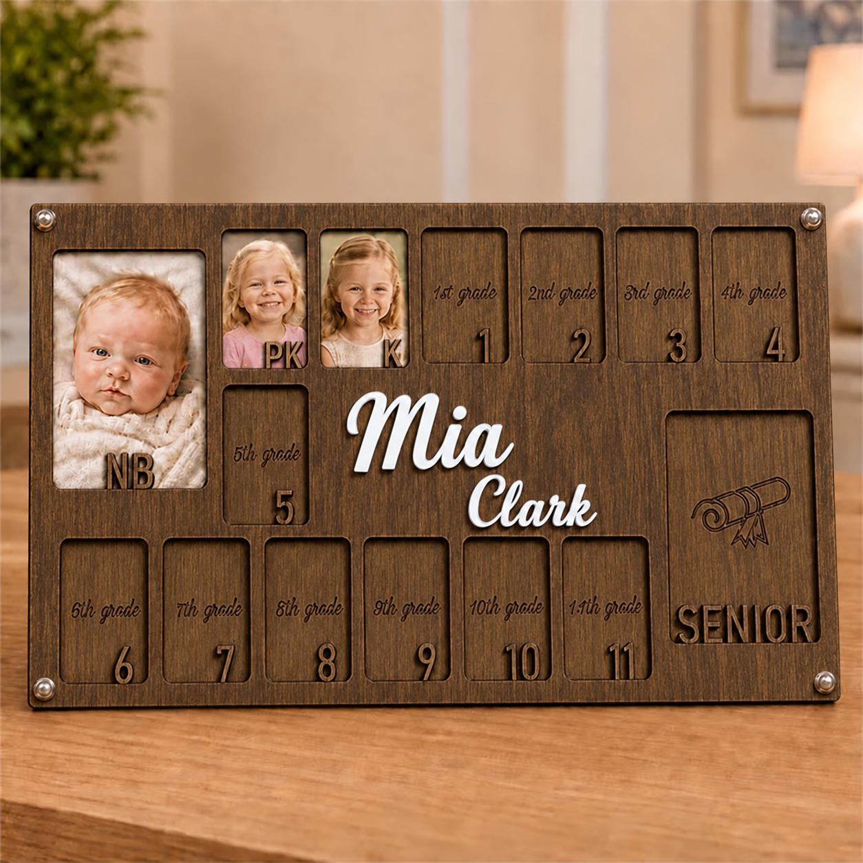 🌟 Personalized Baby-to-Senior School Years Photo Frame | Custom Name Wooden Growth Keepsake