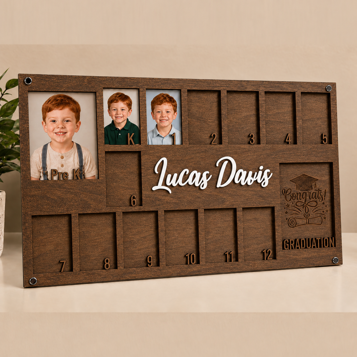 🎓Personalized School Years Photo Frame | Pre-K to 12th Grade Wooden Growth Keepsake with Custom Name