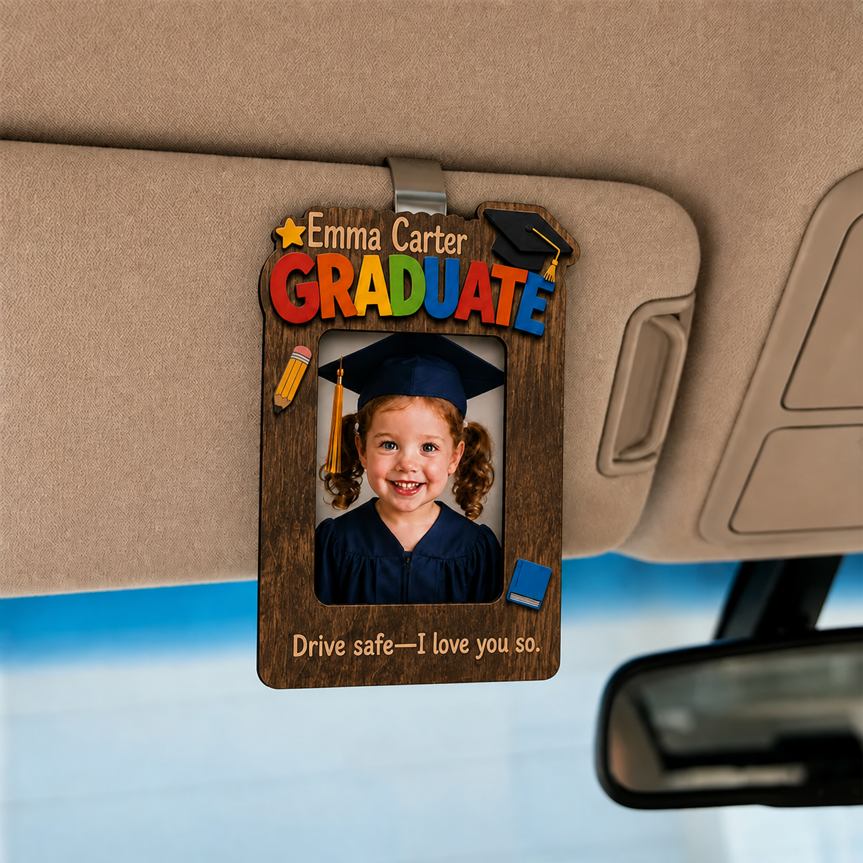 🚗Personalized Preschool Graduation Car Visor Photo Frame | Kindergarten-Bound Keepsake with Custom Name