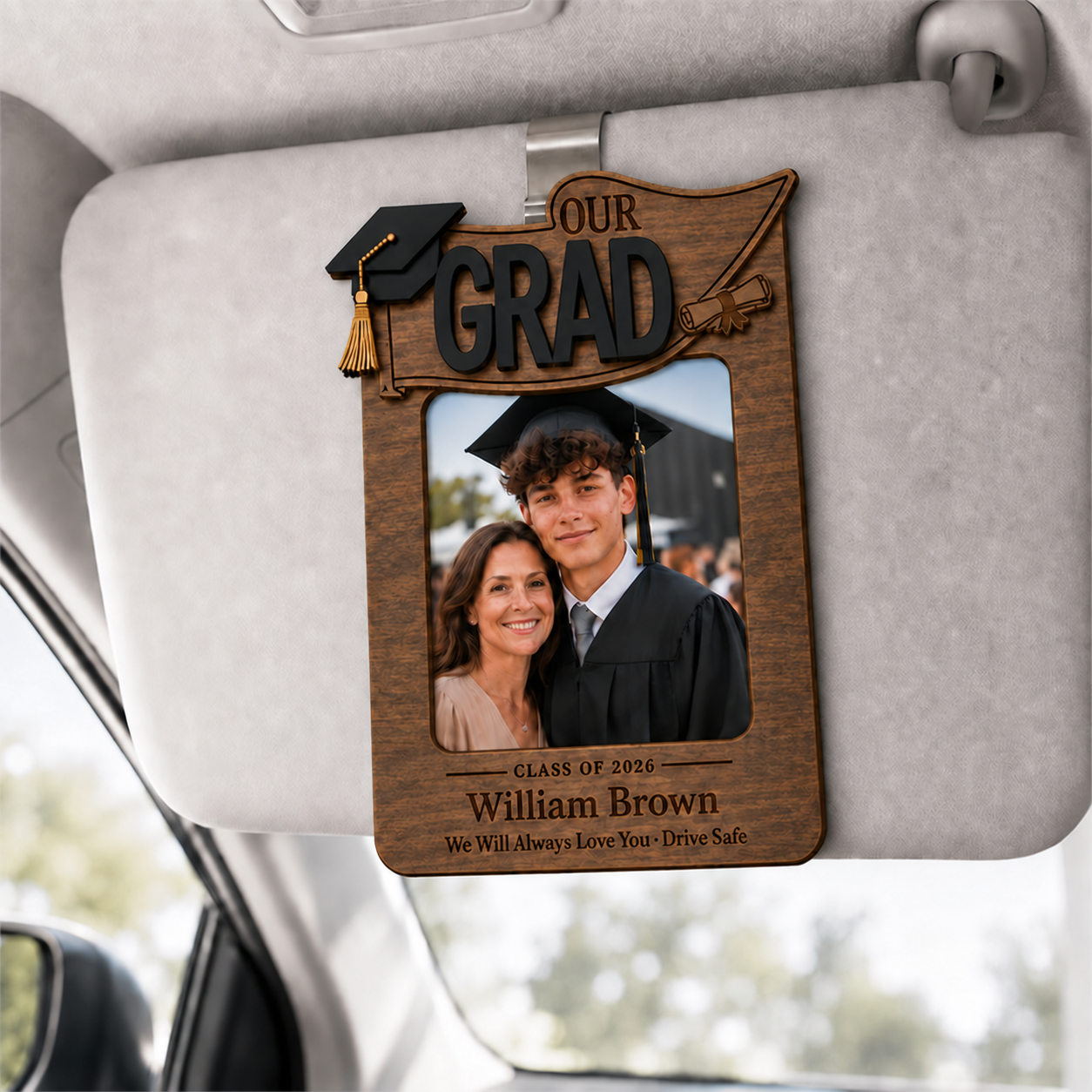 🎓 Personalized Graduation Car Visor Photo Frame |  “Drive Safe” Graduation Gift for Son or Daughter