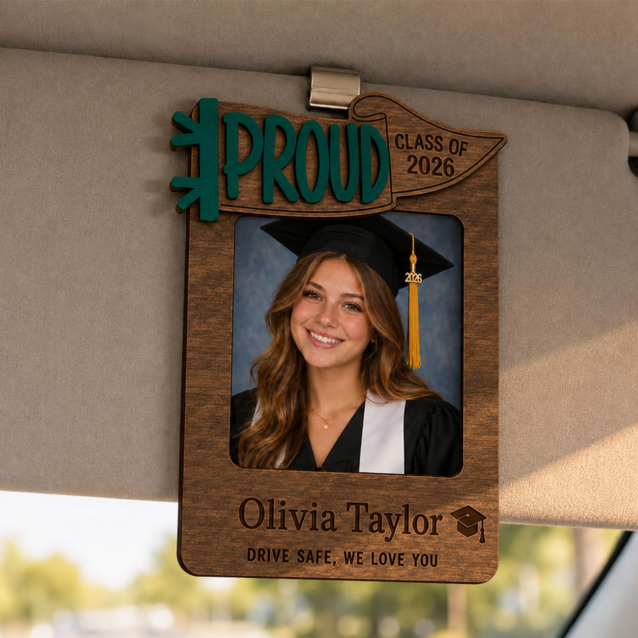 🚗Personalized Graduation Car Visor Photo Frame | Custom Name Class of 2026 Wooden Keepsake