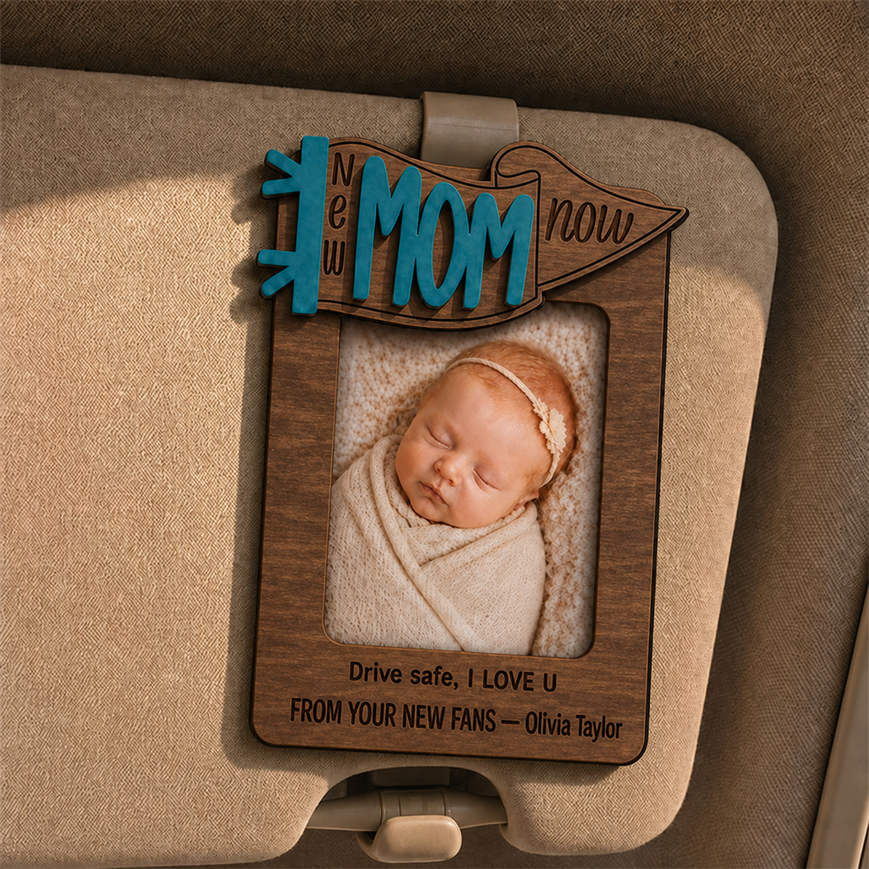 🍼 Personalized New Mom & New Dad Car Visor Photo Frame | Custom Baby Photo “Drive Safe”