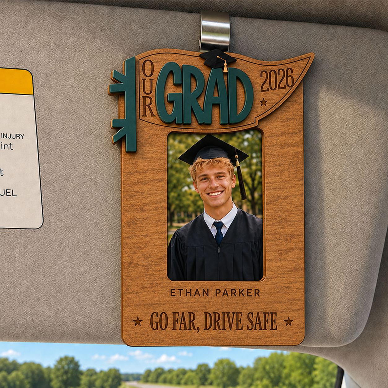 📸  Personalized Graduation Car Visor Photo Frame | Custom Name Class of 2026 Wooden Keepsake