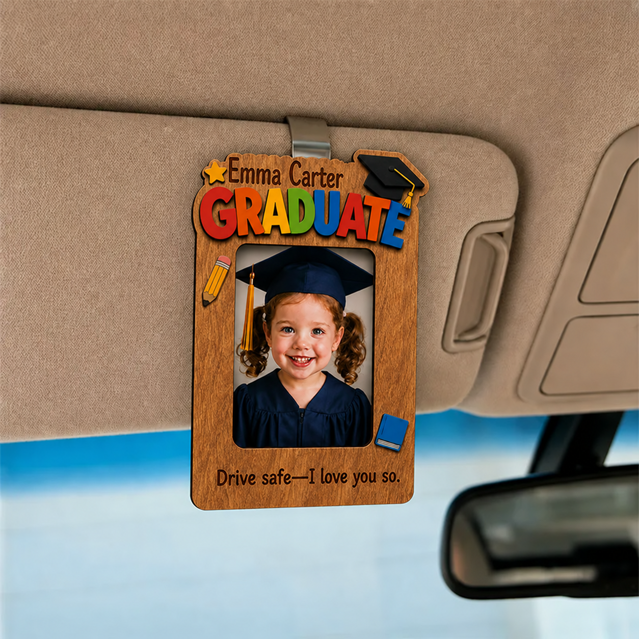 🚗Personalized Preschool Graduation Car Visor Photo Frame | Kindergarten-Bound Keepsake with Custom Name