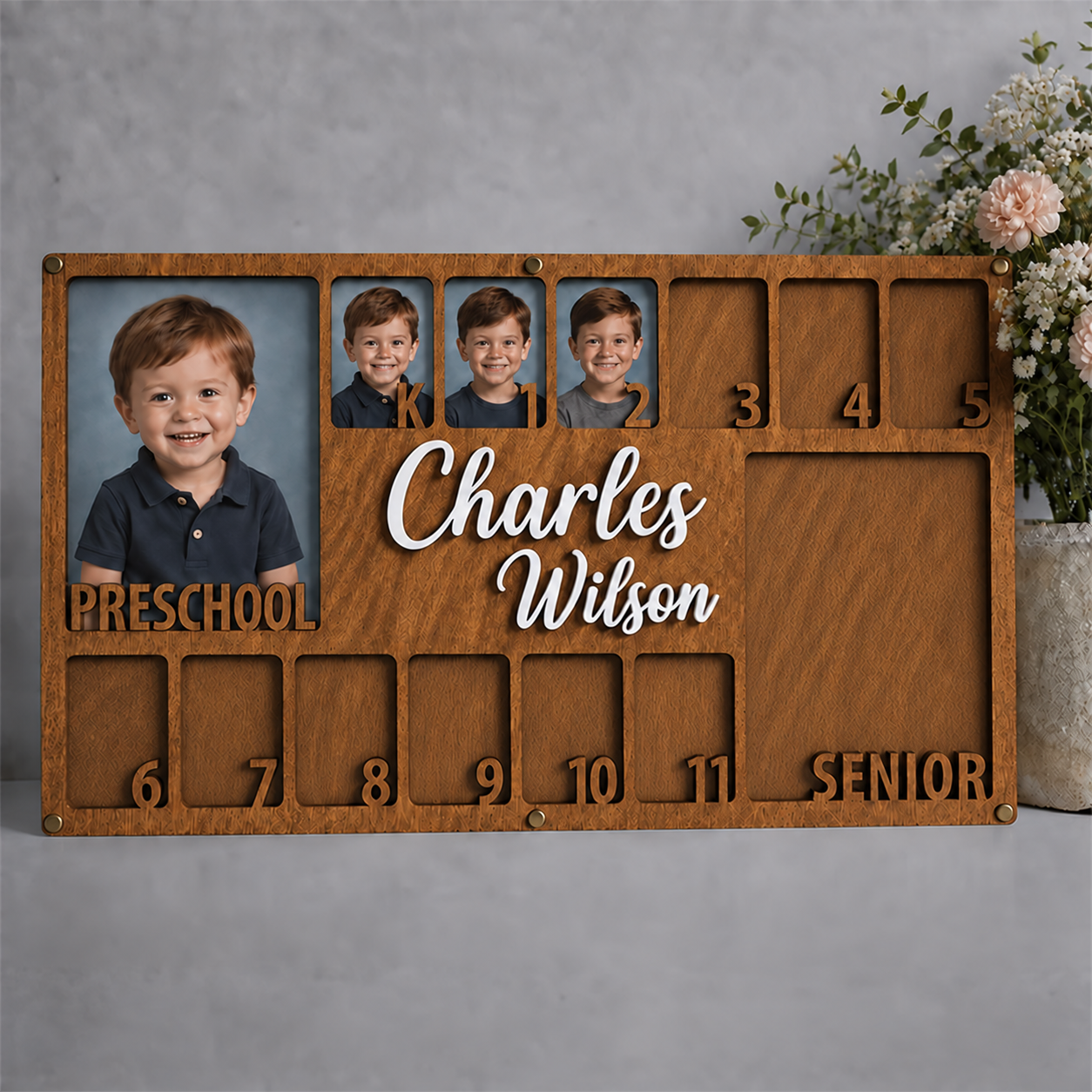 🎓 Personalized Preschool to Senior School Years Photo Frame | Custom Name Wooden Growth Keepsake