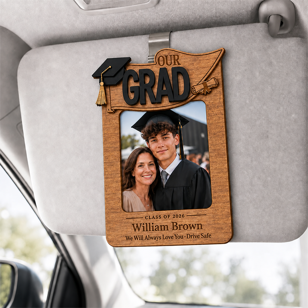 🎓 Personalized Graduation Car Visor Photo Frame |  “Drive Safe” Graduation Gift for Son or Daughter