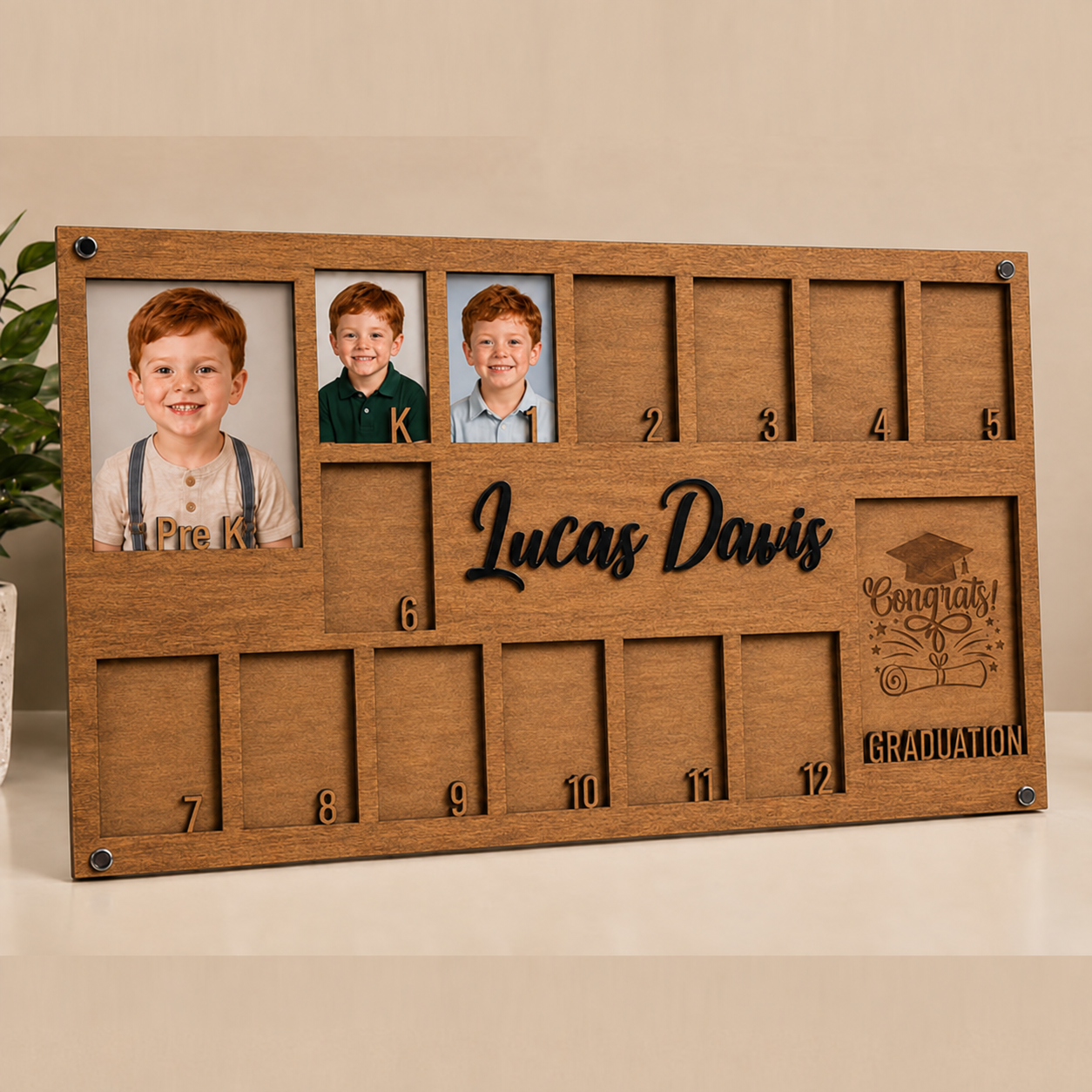 🎓Personalized School Years Photo Frame | Pre-K to 12th Grade Wooden Growth Keepsake with Custom Name