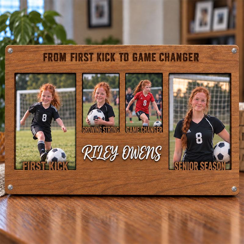 💚Personalized Soccer Growth Photo Frame | From First Kick to Senior Season Custom Name Keepsake