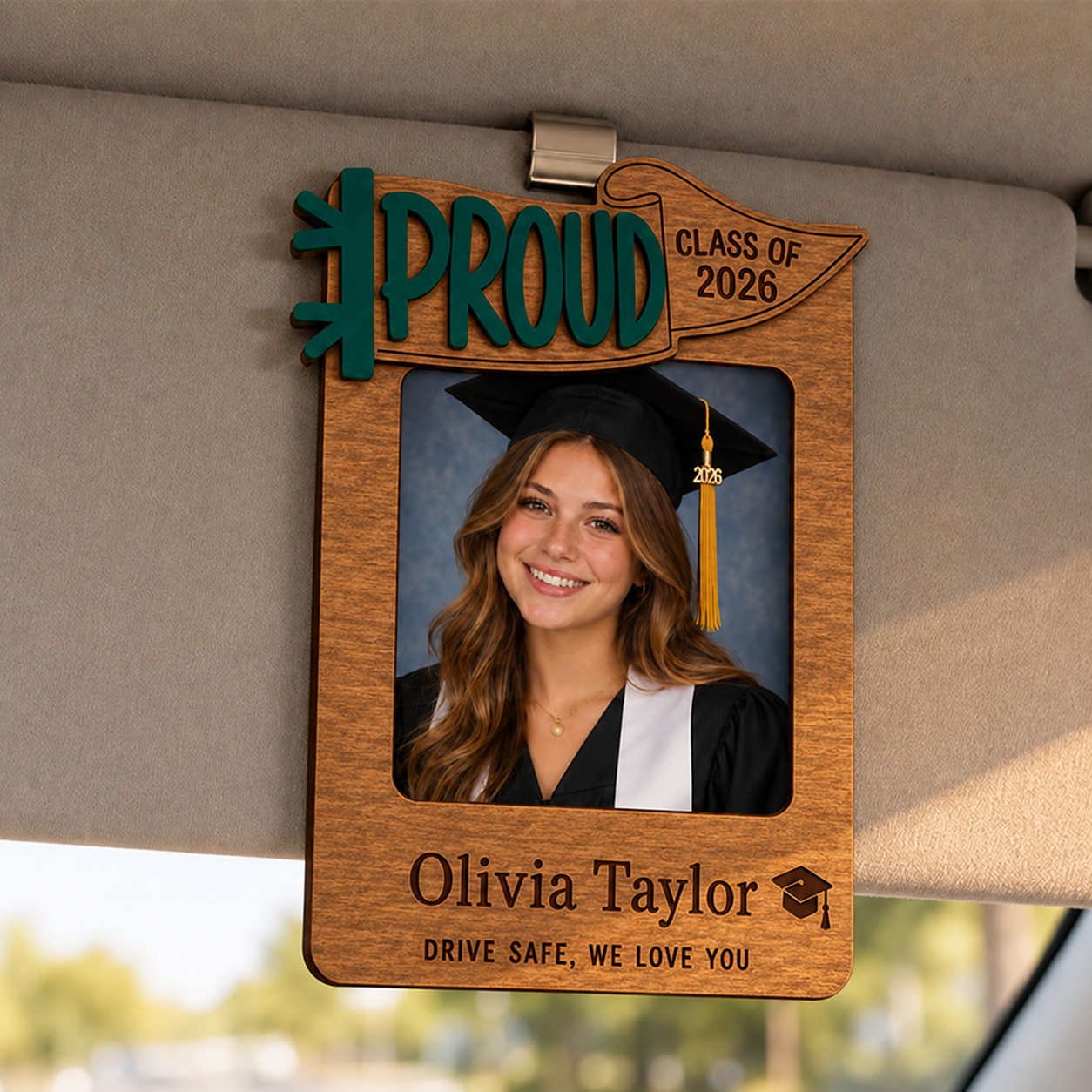 🚗Personalized Graduation Car Visor Photo Frame | Custom Name Class of 2026 Wooden Keepsake