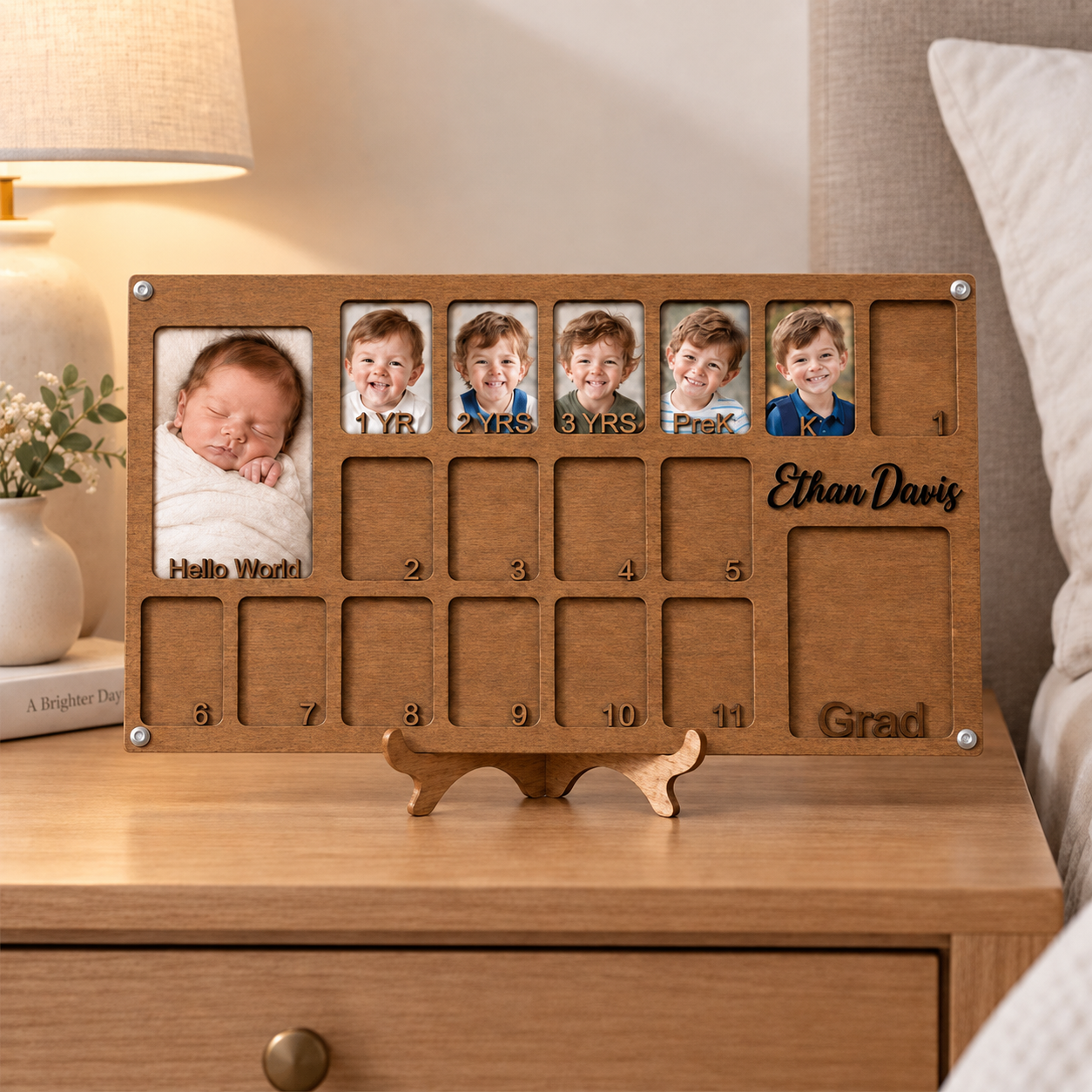 🌱Personalized Birth to Graduation Photo Frame | Custom Name Wooden Baby & School Years Growth Keepsake